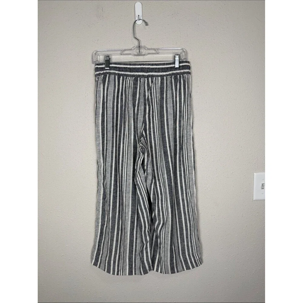 Banana Republic Linen Blend Wide Leg Crop Pants XS Black White Stripe Coastal